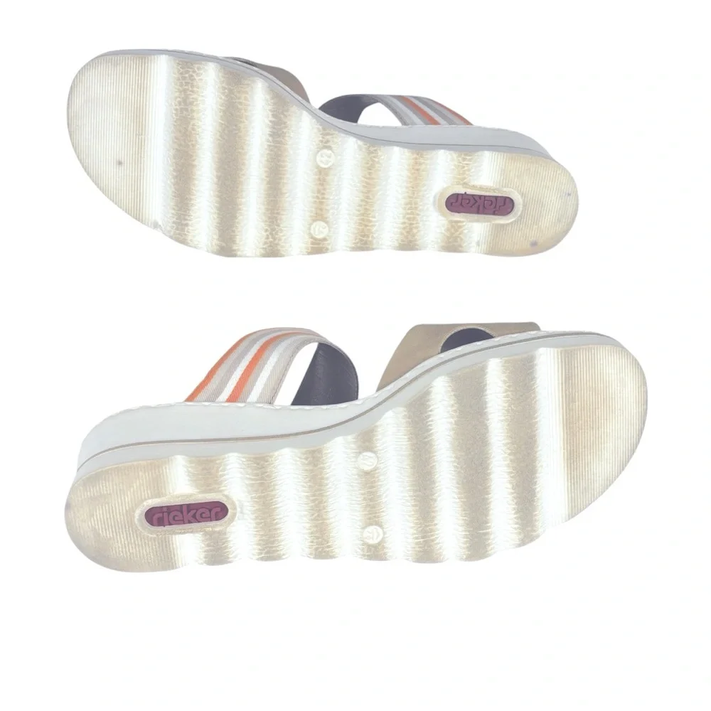 Rieker Rose Tan Velcro Strap Wedge Sandals Size 42
